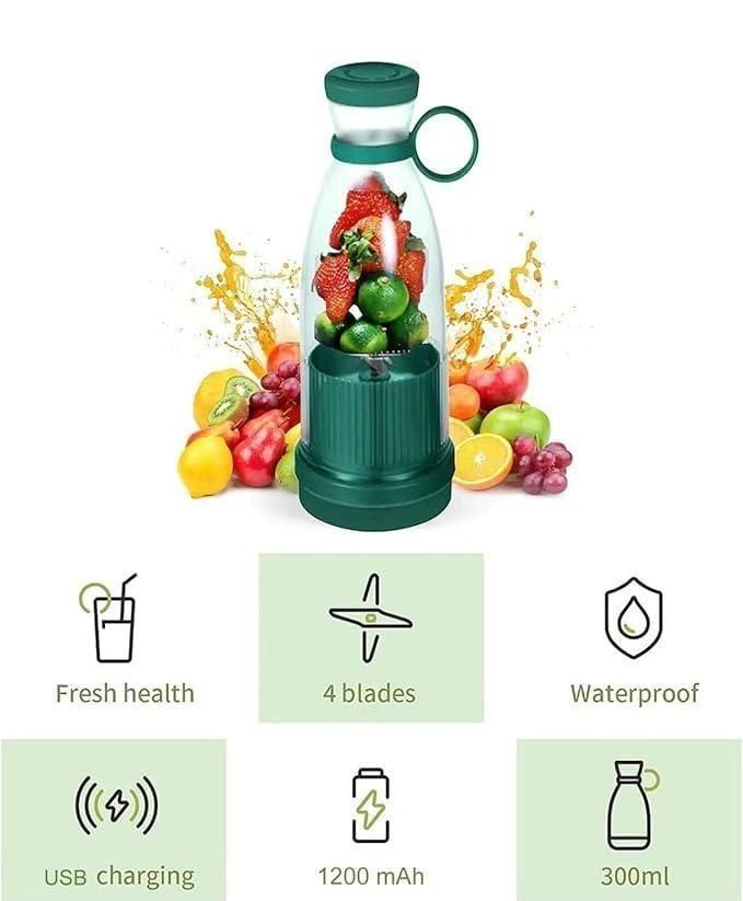 Portable USB Rechargeable Mini Juice Blender – 4 Blade, 300ml | Travel Smoothie Maker